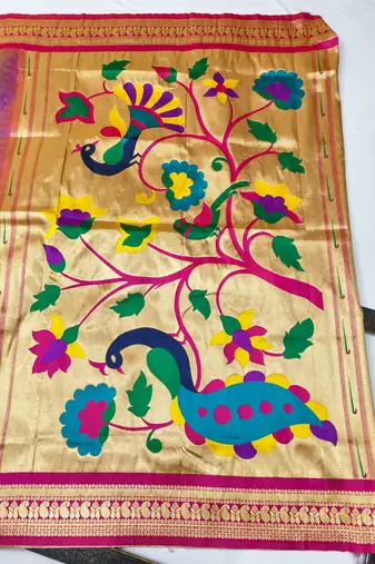 Lavender zari woven paithani silk blend saree with blouse piece