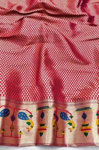 Purple zari woven paithani silk blend saree with blouse piece