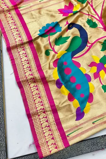 Lavender zari woven paithani silk blend saree with blouse piece
