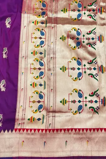 Purple zari woven paithani silk blend saree with blouse piece