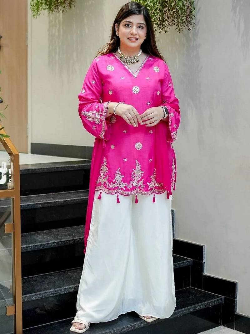 Pink color stylish and partywear silk beautiful partywear dress