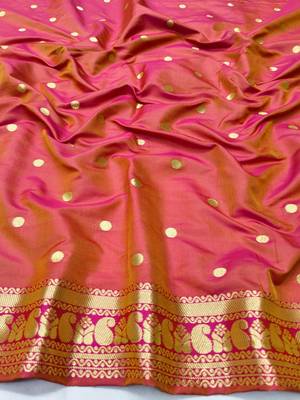 Lavender zari woven paithani silk blend saree with blouse piece 4