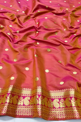 Lavender zari woven paithani silk blend saree with blouse piece