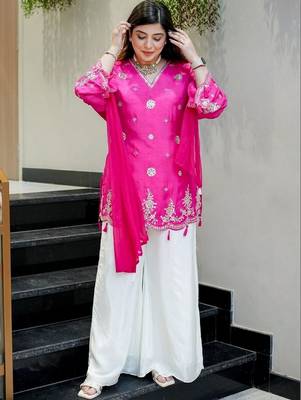 Pink color stylish and partywear silk beautiful partywear dress 2