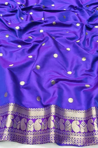 Teal zari woven paithani silk blend saree with blouse piece