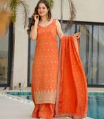 Orange color stylish and partywear chinon beautiful partywear dress