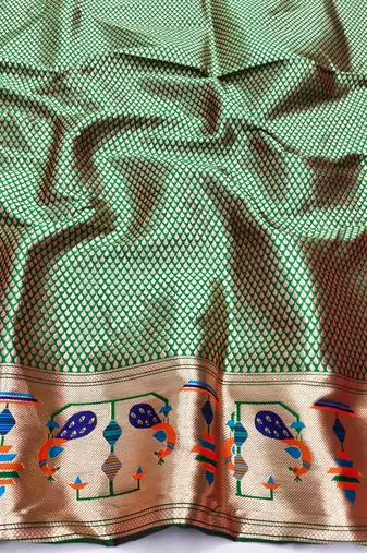 Pink zari woven paithani silk blend saree with blouse piece