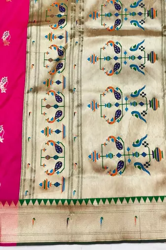 Pink zari woven paithani silk blend saree with blouse piece