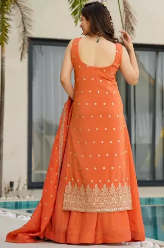 Orange color stylish and partywear chinon beautiful partywear dress
