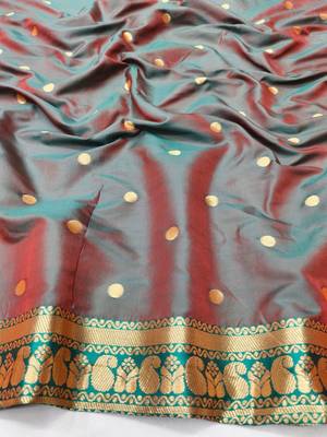Rani pink zari woven paithani silk blend saree with blouse piece 4