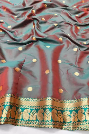 Rani pink zari woven paithani silk blend saree with blouse piece