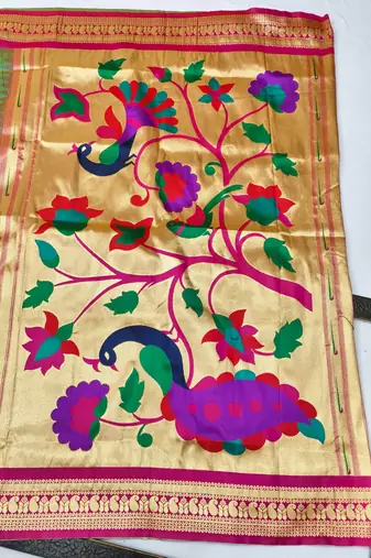 Light green woven paithani silk blend saree with blouse piece