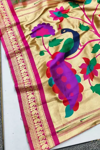 Light green woven paithani silk blend saree with blouse piece