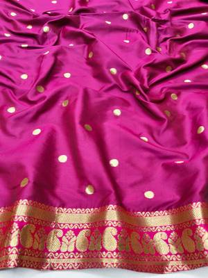 Wine zari woven paithani silk blend saree with blouse piece 4