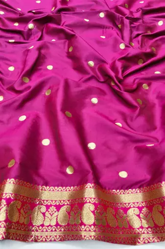 Wine zari woven paithani silk blend saree with blouse piece