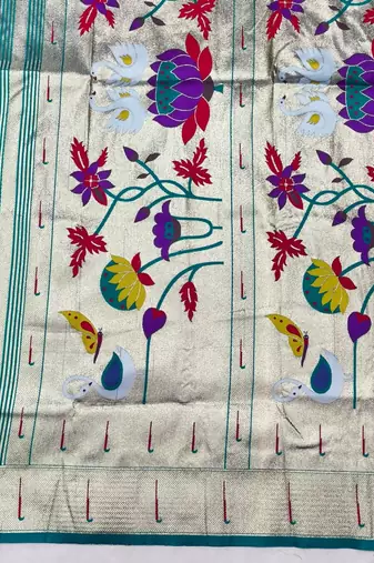 Blue zari woven paithani silk blend saree with blouse piece