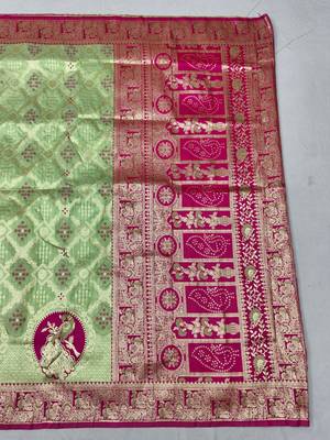 Light green zari woven silk blend saree with blouse piece 2