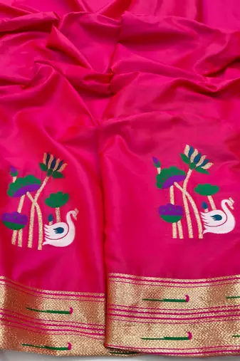 Rani pink zari woven paithani silk blend saree with blouse piece
