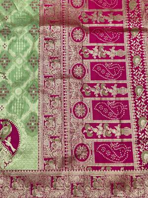Light green zari woven silk blend saree with blouse piece 5