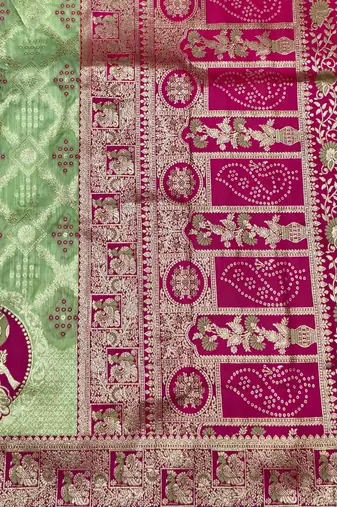Light green zari woven silk blend saree with blouse piece