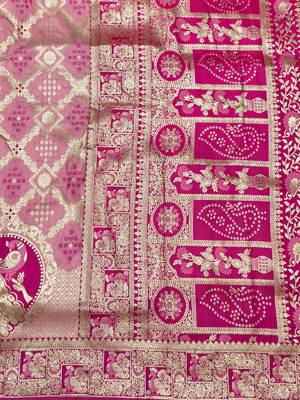 Pink zari woven silk blend saree with blouse piece 5