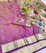 Purple zari woven paithani silk blend saree with blouse piece