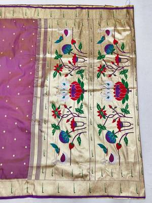 Purple zari woven paithani silk blend saree with blouse piece 2