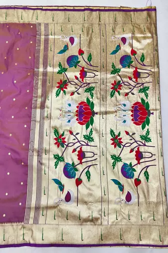 Purple zari woven paithani silk blend saree with blouse piece