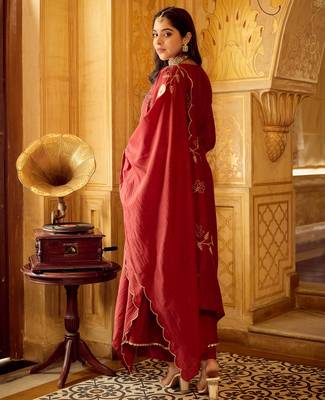 Maroon color stylish and partywear chanderi beautiful partywear dress 4