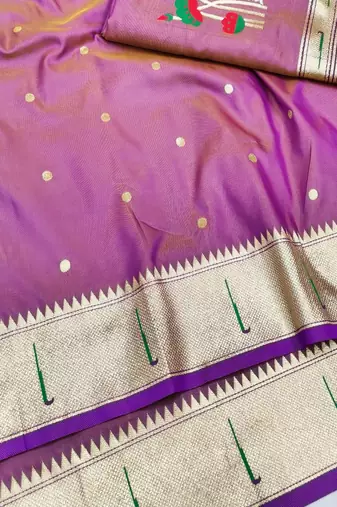 Purple zari woven paithani silk blend saree with blouse piece