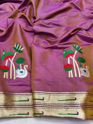 Purple zari woven paithani silk blend saree with blouse piece 4