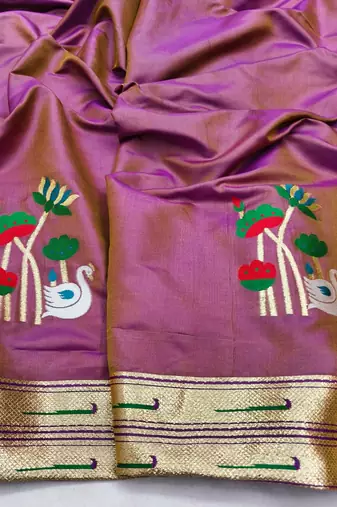 Purple zari woven paithani silk blend saree with blouse piece