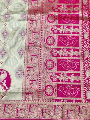 Cream zari woven silk blend saree with blouse piece 5