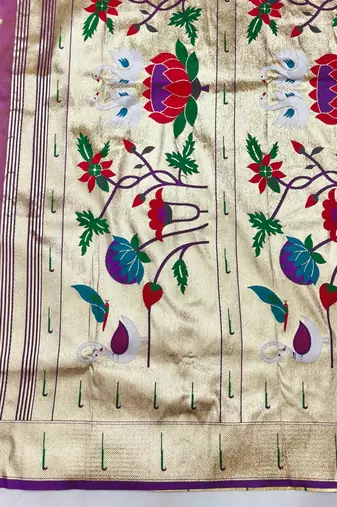 Purple zari woven paithani silk blend saree with blouse piece