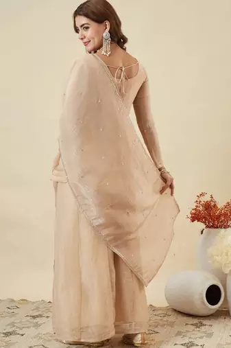 Cream color stylish and partywear crunchy silk beautiful partywear dress