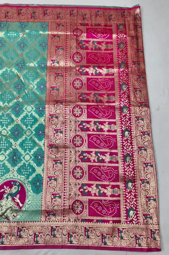 Blue zari woven silk blend saree with blouse piece
