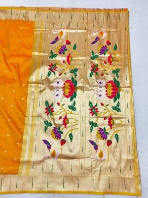 Gold zari woven paithani silk blend saree with blouse piece 2