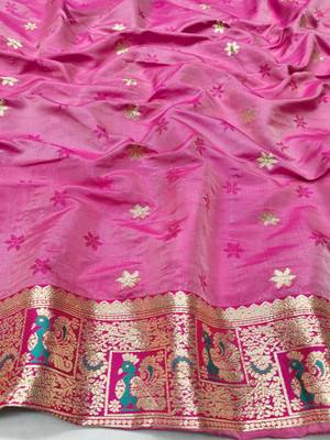 Blue zari woven silk blend saree with blouse piece 4