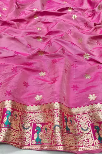 Blue zari woven silk blend saree with blouse piece