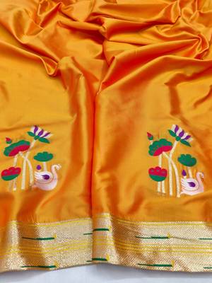 Gold zari woven paithani silk blend saree with blouse piece 4