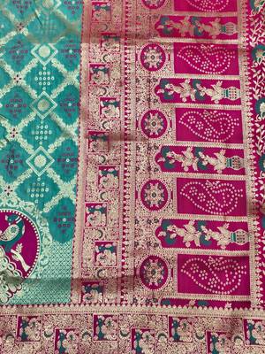 Blue zari woven silk blend saree with blouse piece 5