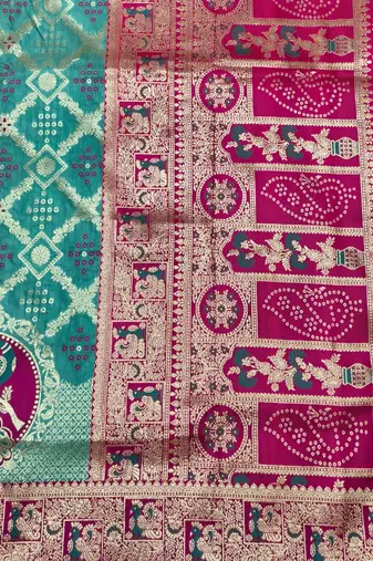 Blue zari woven silk blend saree with blouse piece