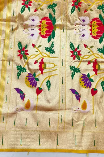 Gold zari woven paithani silk blend saree with blouse piece