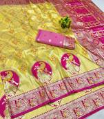 Gold zari woven banarasi silk blend saree with blouse piece