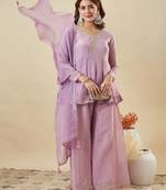 Lavender color stylish and partywear crunchy silk beautiful partywear dress