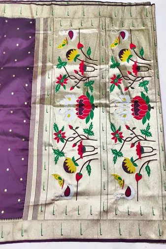 Wine zari woven paithani silk blend saree with blouse piece