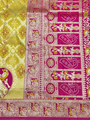 Gold zari woven silk blend saree with blouse piece 5