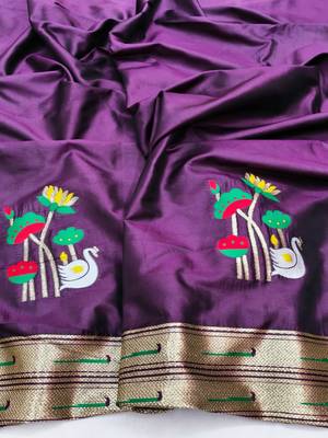 Wine zari woven paithani silk blend saree with blouse piece 4