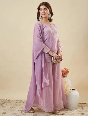 Lavender color stylish and partywear crunchy silk beautiful partywear dress 4