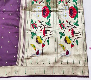Wine zari woven paithani silk blend saree with blouse piece 5